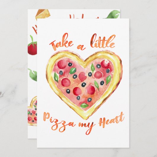 Cartes Pour Fêtes Annuelles Prends un peu de pizza mon cœur (Devant / Derrière)