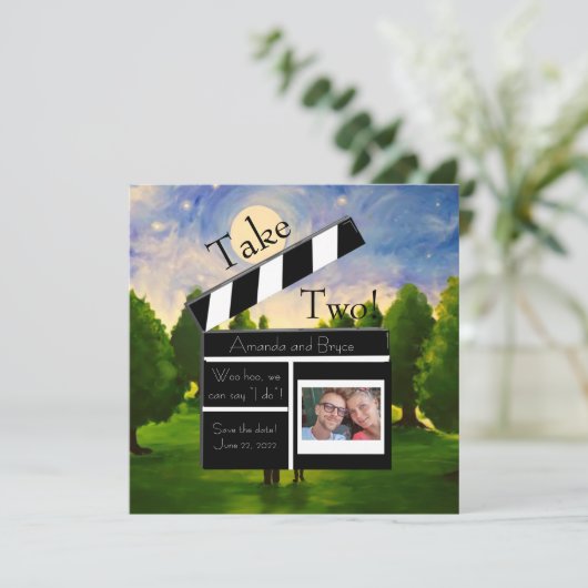 Cartes Pour Fêtes Annuelles Prenez 2 enregistrer la date impressionniste lune (Debout devant)