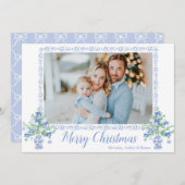 Cartes Pour Fêtes Annuelles Preppy Blue Chinoiserie Arbre de Noël Ginger Jars (Devant / Derrière)