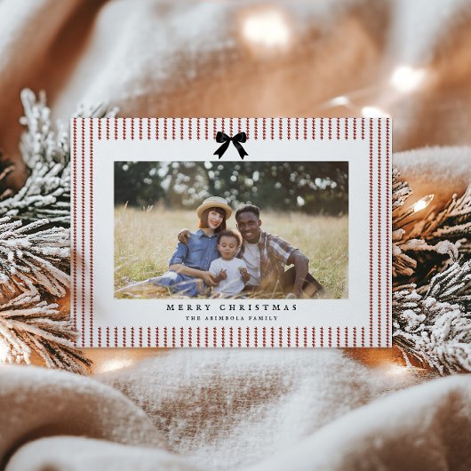 Cartes Pour Fêtes Annuelles Preppy Bow Crimson Stripe Photo