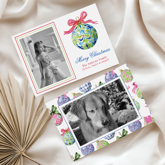 Cartes Pour Fêtes Annuelles Préppy Christmas Baubles Ornaments Photo Holiday