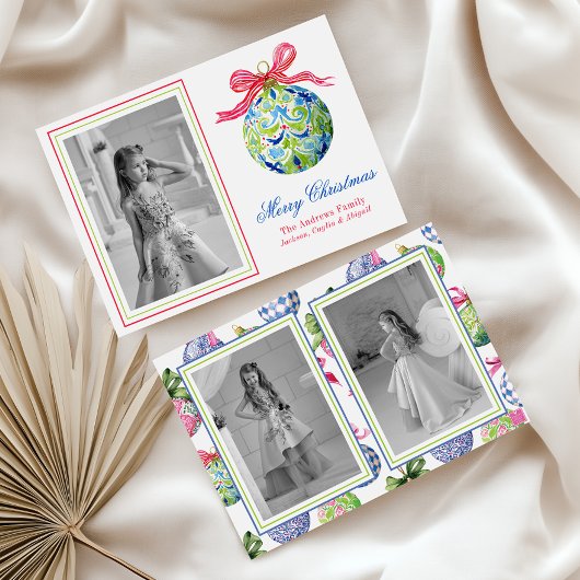 Cartes Pour Fêtes Annuelles Préppy Christmas Baubles Ornaments Photo Holiday