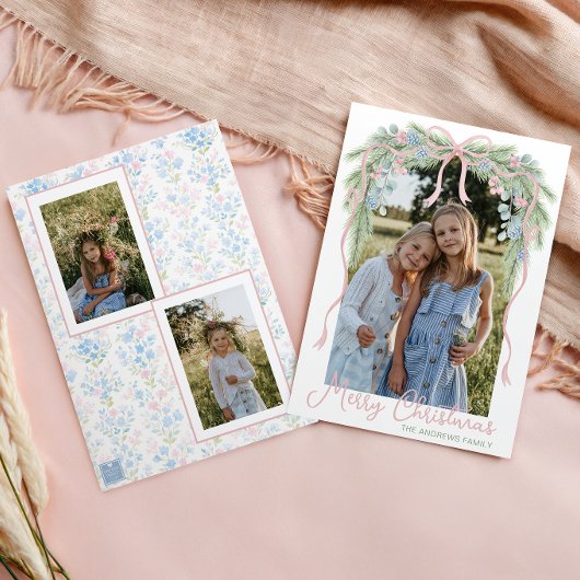 Cartes Pour Fêtes Annuelles Preppy Grandmillennial Christmas Bow Swag Photo