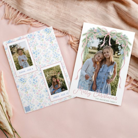 Cartes Pour Fêtes Annuelles Preppy Grandmillennial Christmas Bow Swag Photo