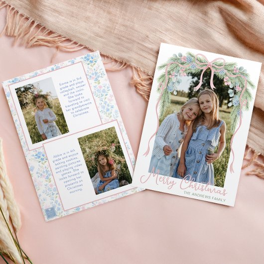 Cartes Pour Fêtes Annuelles Preppy Grandmillennial Christmas Bow Swag Photo