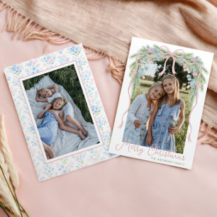 Cartes Pour Fêtes Annuelles Preppy Grandmillennial Christmas Bow Swag Photo
