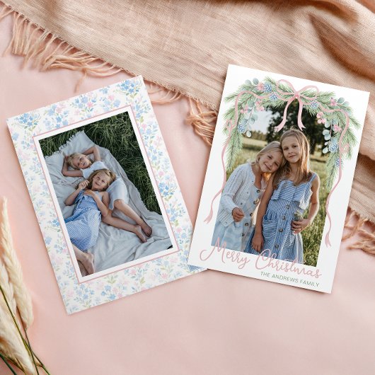 Cartes Pour Fêtes Annuelles Preppy Grandmillennial Christmas Bow Swag Photo