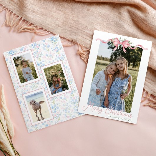 Cartes Pour Fêtes Annuelles Preppy Grandmillennial Christmas Bow Swag Photo