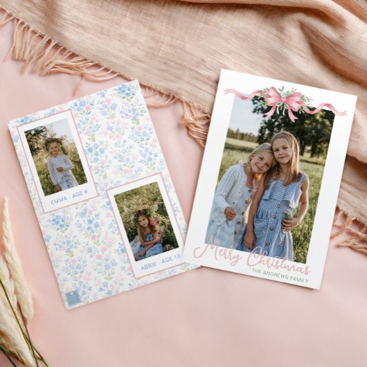 Cartes Pour Fêtes Annuelles Preppy Grandmillennial Christmas Bow Swag Photo