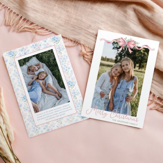 Cartes Pour Fêtes Annuelles Preppy Grandmillennial Christmas Bow Swag Photo