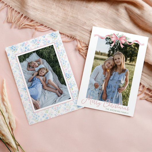 Cartes Pour Fêtes Annuelles Preppy Grandmillennial Christmas Bow Swag Photo