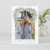 Cartes Pour Fêtes Annuelles Preppy Grandmillennial Christmas Bow Swag Photo (Debout devant)