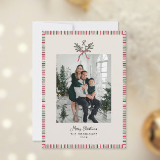 Cartes Pour Fêtes Annuelles Preppy Holiday Card with Monogram and Family Photo