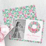 Cartes Pour Fêtes Annuelles Preppy Pink & Green Palm Beach Wreath Photo<br><div class="desc">PreppyPrint.com - Célébrez Noël avec style! Ajoutez votre touche personnalisée à ces cartes de Noël. Transférez aussi ce design sur les produits de votre choix ! Cliquez sur "retirer du dos de la carte" sous "Logo & Independent Creator Mark" pour supprimer le code QR du dos de la carte. Veuillez...</div>