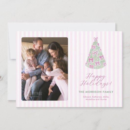 Cartes Pour Fêtes Annuelles Preppy Plum Hand-Drawn Bows Christmas Tree Photo (Devant)