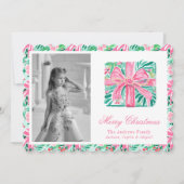 Cartes Pour Fêtes Annuelles Préppy rose et vert Palm Beach présent Noël (Devant)