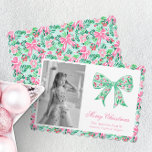 Cartes Pour Fêtes Annuelles Preppy Rose & Green Palm Beach Christmas Bow<br><div class="desc">PreppyPrint.com - Célébrez Noël avec style! Ajoutez votre touche personnalisée à ces cartes de Noël. Transférez aussi ce design sur les produits de votre choix ! Cliquez sur "retirer du dos de la carte" sous "Logo & Independent Creator Mark" pour supprimer le code QR du dos de la carte. Veuillez...</div>