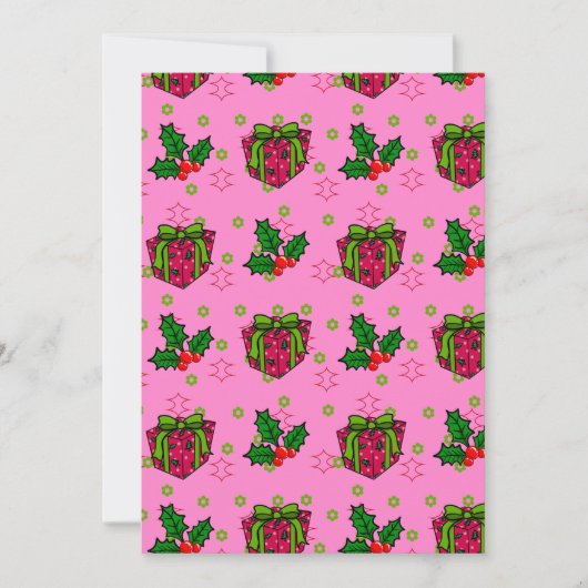 Cartes Pour Fêtes Annuelles Présente et Holly_pink (Devant)