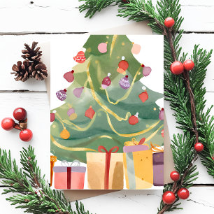 Cartes Pour Fêtes Annuelles Présents sous l'arbre de Noël   Aquarelle