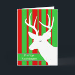 Cartes Pour Fêtes Annuelles Prettige Kerstdagen, Noël en néerlandais, Cerf<br><div class="desc">Prettige Kerstdagen,  Joyeux Noël en néerlandais. Illustration de cerf blanc (rondelle) sur fond de rayures rouges et vertes contrastées. Design brillant et audacieux pour la saison de Noël,  clip art de Deer grâce à Dernier-Dino/OpenClipArt</div>