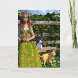 CARTES POUR FÊTES ANNUELLES PRETTY LADY WITH CATS CELTIC BIRTHDAY CARDS