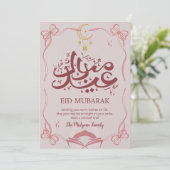 Cartes Pour Fêtes Annuelles Pretty Pink Ribbon and Crescent Eid Mubarak Card (Debout devant)
