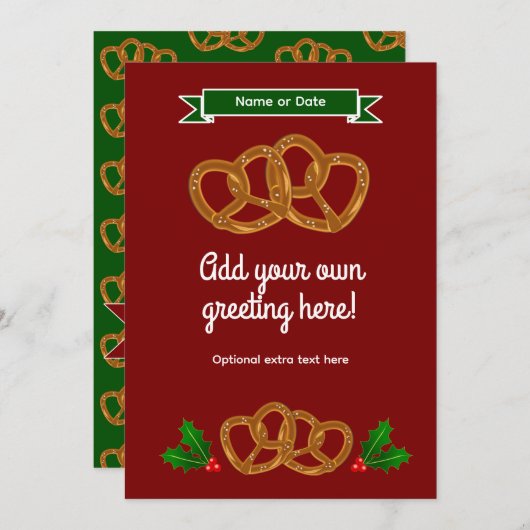 Cartes Pour Fêtes Annuelles Pretzels de fête en rouge et vert - propre texte / (Devant / Derrière)