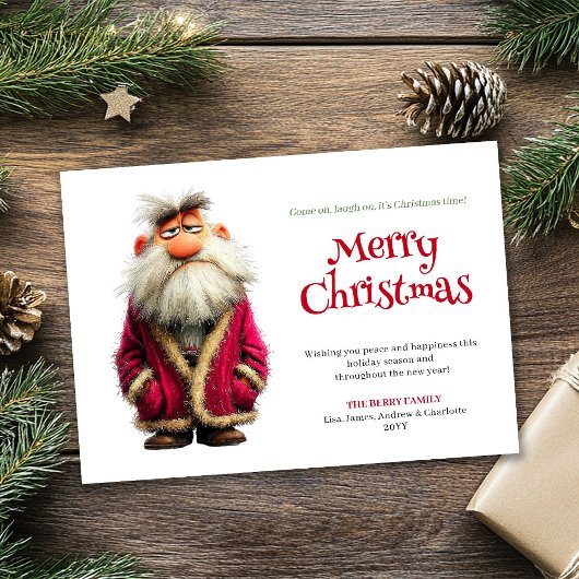 Cartes Pour Fêtes Annuelles Prickly Santa funny editable Christmas greeting