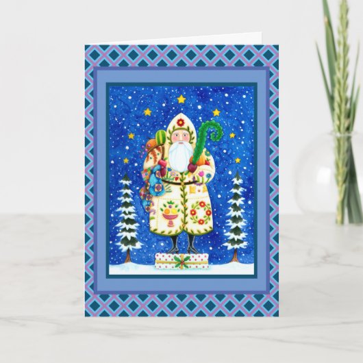 CARTES POUR FÊTES ANNUELLES PRIMITIVE FOLKART BALTIMORE QUILT PÈRE NOËL (Devant)