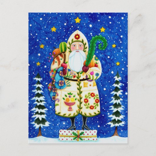 CARTES POUR FÊTES ANNUELLES PRIMITIVE FOLKART BALTIMORE QUILT PÈRE NOËL (Devant)