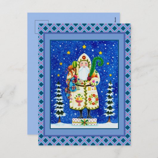 CARTES POUR FÊTES ANNUELLES PRIMITIVE FOLKART BALTIMORE QUILT PÈRE NOËL (Devant / Derrière)