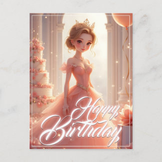 Cartes Pour Fêtes Annuelles Princesse d'anniversaire dans une robe rose rêveus