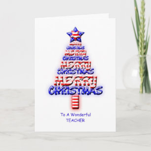 Cartes Pour Fêtes Annuelles Professeur, arbre de Noël patriotique