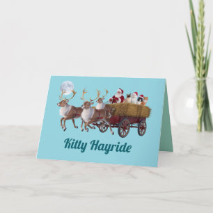 Cartes Pour Fêtes Annuelles Promenade en charrette à foin de chat drôle de Noë