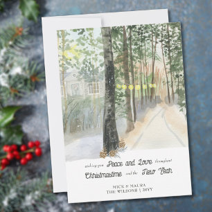 Cartes Pour Fêtes Annuelles Promenade en forêt Paix et Amour Campagne rustique