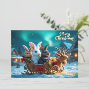 Cartes Pour Fêtes Annuelles Promenade en traîneau de lapin de Noël fantaisiste