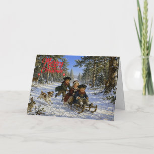Cartes Pour Fêtes Annuelles Promenade en traîneau de Noël à travers les bois