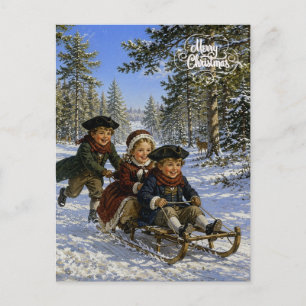 Cartes Pour Fêtes Annuelles Promenade en traîneau de Noël à travers les bois