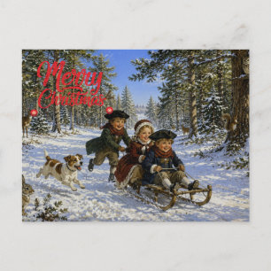 Cartes Pour Fêtes Annuelles Promenade en traîneau de Noël à travers les bois