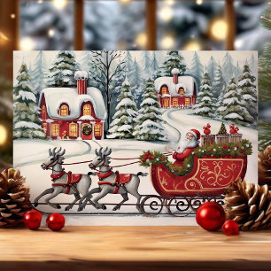Cartes Pour Fêtes Annuelles Promenade en traîneau de Père Noël Noël vintage