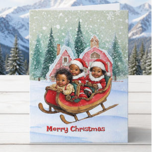 Cartes Pour Fêtes Annuelles Promenade en traîneau joyeuse des enfants afro-amé