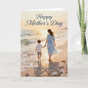 Cartes Pour Fêtes Annuelles Promenade sur la plage de la mère et du fils pour