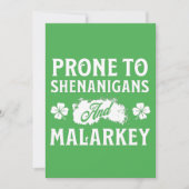 Cartes Pour Fêtes Annuelles Prone to Shenanigans and Malarkey St Patrick's Day (Devant)