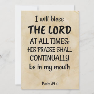 Cartes Pour Fêtes Annuelles psaume 34:1 (KJV) on a biblical-scroll ground