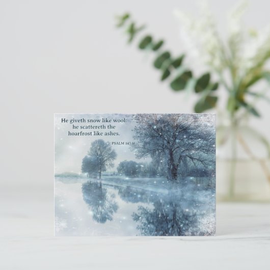 Cartes Pour Fêtes Annuelles Psaumes Verse Snowy Trees Frozen Pond Noël (Debout devant)