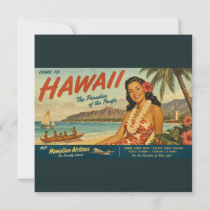 Cartes Pour Fêtes Annuelles Publicité de voyage hawaïen de style vintage