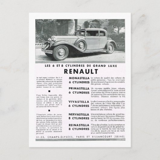 Cartes Pour Fêtes Annuelles Publicité, Renault (Devant)