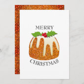 Cartes Pour Fêtes Annuelles Pudding festif avec PARTIES SCINTILLANT orange Noë (Devant / Derrière)