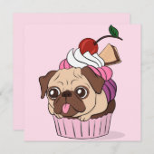 Cartes Pour Fêtes Annuelles Pug Cupcake (Devant / Derrière)