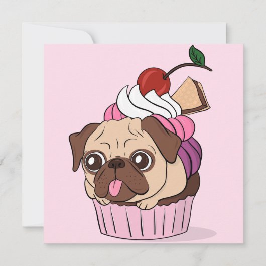 Cartes Pour Fêtes Annuelles Pug Cupcake (Devant)